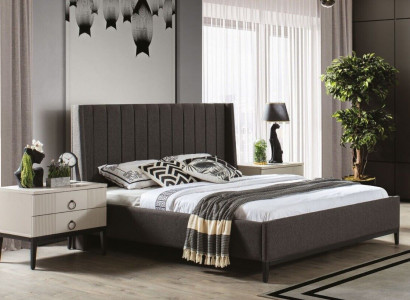 Stylish Bedroom Set Bed and 2x Nightstands Luxury Furniture 3-Piece Gray